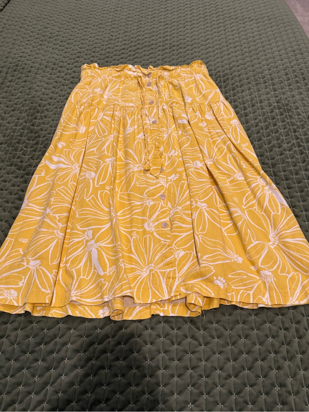 Universal Thread Yellow Floral Button-Front Midi Skirt